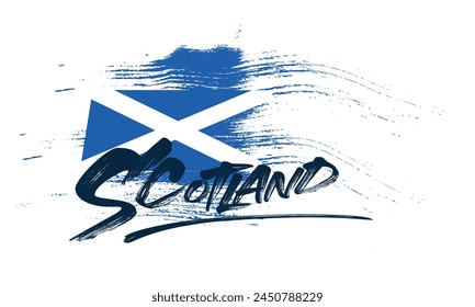 Flag of Scotland in rounded grunge brush stroke. Vector illustration. Scotland flag background from paint brushes, Brush stroke drawing of the Scotland flag, Scotland colorful brush strokes painted