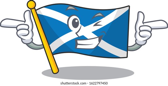 Flag scotland Scroll mascot cartoon design with Wink eye