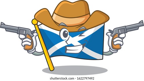 Flag scotland Scroll mascot performed as a Cowboy with guns