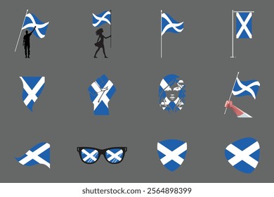 Flag of Scotland Set, Original and simple Scotland flag Bundle, vector illustration of Scotland flag Collection
