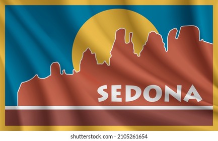 Flag of Sedona, Arizona, USA. Realistic waving flag of Sedona vector background.