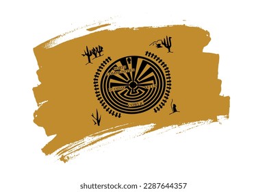 Flag of the Sells District in the Tohono O'odham Nation, United States. The indian tribe banner brush style. Horizontal vector Illustration isolated on gray background.  