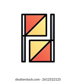 Flag semaphore. Editable vector icon, coloured with outlined stroke.