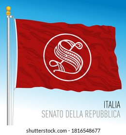 Flag With The Senate Of The Republic Symbol, Rome, Italy, Vector Illustration