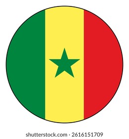 Flag of Senegal. Black edge. Senegal circle flag logo icon computer vector illustration design.