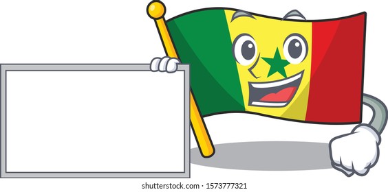Flag Senegal with board cartoon Character design style