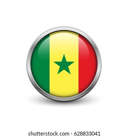 Flag of Senegal, button with metal frame and shadow