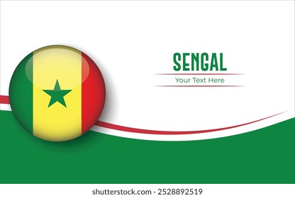 Bandera de Senegal Círculo aislado sobre fondo blanco con texto. Anuncio, Póster, Vector, Plantilla, Maqueta, Fondo, Redes Sociales, Publicación, 3D.