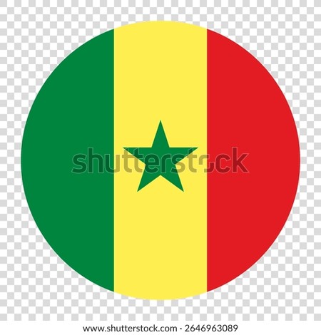 Flag of Senegal. Senegal circle flag logo icon computer vector illustration design. Checkerboard background.