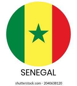 Flag of Senegal in a circle, vector illustration. Inscription: Senegal