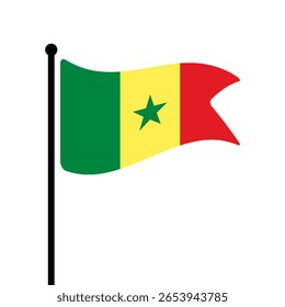 Flag of Senegal. Senegal flag computer digital vector illustration icon design. Fluttering flagpole flag.