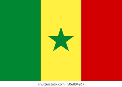 Flag of Senegal in correct size, proportions and colors. Accurate official standard dimensions. Senegalese national flag. African patriotic symbol, banner, element, background. Vector illustration