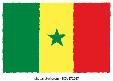 Flag of Senegal. Hand Painted with Brush. Vector Illustration.