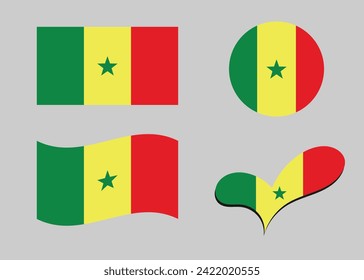Bandera de Senegal. Bandera de Senegal en forma de corazón. Bandera de Senegal en forma de círculo. Variaciones del indicador de país	

