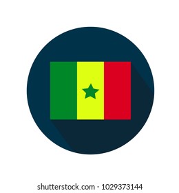 Flag of Senegal icon on white background. Flag in blue circle with long shadow