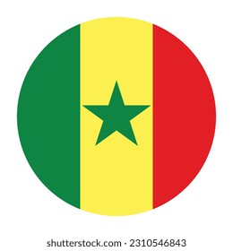 The flag of Senegal. Flag icon. Standard color. Round flag. Computer illustration. Digital illustration. Vector illustration.