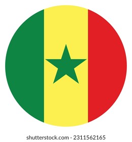 The flag of Senegal. Flag icon. Standard color. Round flag. Computer illustration. Digital illustration. Vector illustration.