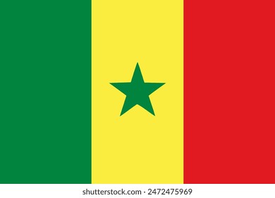 The flag of Senegal . Flag icon. Standard color. Standard size. A rectangular flag. Computer illustration. Digital illustration. Vector illustration.