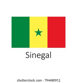 Flag of Senegal with name icon. Official colors and proportion correctly. National Senegal Flag vector. Senegal Flag vector illustration. National Senegal Flag vector on white background