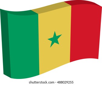 Flag of Senegal, officially the Republic of Senegal. Vector illustration of a stylized flag. Axonometry and volume. Element for infographics.