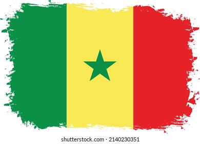 flag of Senegal on brush painted grunge banner - vector illustration