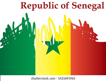 Flag of Senegal, Republic of Senegal. Template for award design, an official document with the flag of Senegal. Bright, colorful vector illustration.