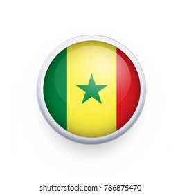 Flag of Senegal as round glossy icon. Button with Senegal flag. National flag for country of Senegal isolated, banner vector illustration. Vector illustration eps10.