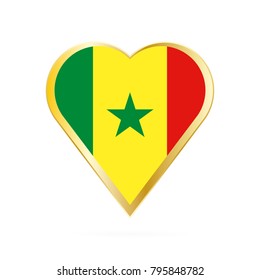 Flag of Senegal in the shape of Heart, symbol of Love Gold version.
