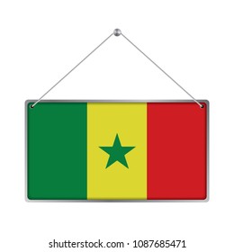 Flag of Senegal. The symbol of the state in the pennant hanging on the rope, 
rectangle hanging. Vector Illustration EPS10. White Background.