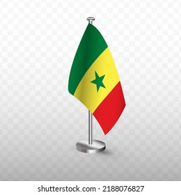 Flag of Senegal. Vector illustration of a flag with flagpole on a transparent background (PNG).
