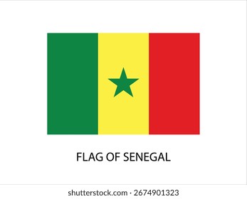 FLAG OF SENEGAL VECTOR, ILLUSTRATION WHITE BACKGROUND TYPOGRAPHY