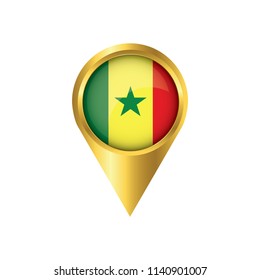 Flag of Senegal.symbol check in Senegal, golden map pointer with the national flag of Senegal in the button. vector illustration.
