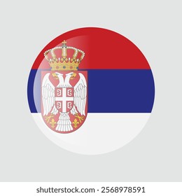 The flag of serbia. Circle icon flag. Button flag icon. Standard color. 3d illustration. glossy circle badge	