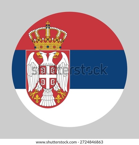 Flag of Serbia in circular shape with accurate proportions and official colors