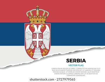 Bandera de Serbia. Creativo efecto de borde de papel rasgado sobre fondo transparente con irregularidades irregulares. Una apariencia tridimensional con sombras realistas, como si hubiera sido rasgada para revelar una superficie blanca debajo