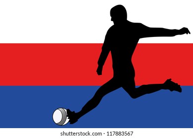 The flag of Serbia with a football player