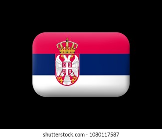 Flag of Serbia. Matted Vector Icon and Button. Rectangular Shape with Rounded Corners