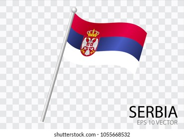 Flag of SERBIA with flag pole waving in wind.Vector illustration