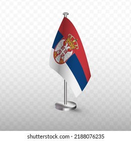 Flagge Serbiens. Vektorgrafik einer Fahne mit Flagpol auf transparentem Hintergrund (PNG).