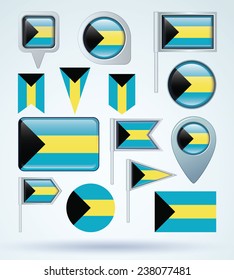  Flag set of Bahamas, vector illustration