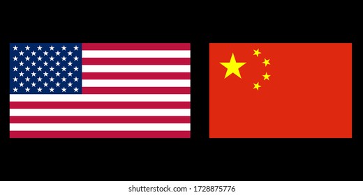 Flag set: China, America vector illustration. USA flag isolated