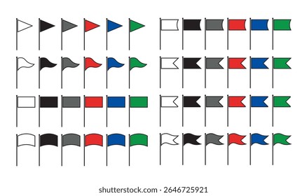 Conjunto de sinalizadores, sinalizador colorido, sinalizador simples, diferentes formas de sinalizadores, ícone de linha, ícone plano.