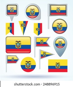 Flag set of Ecuador, vector illustration