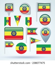  Flag set of Ethiopia, vector illustration