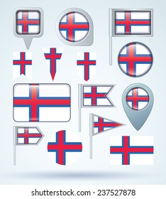 Flag set of Faroe Islands, vector illustration