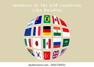 Flag set of G20 - Group of Twenty -  participating countries