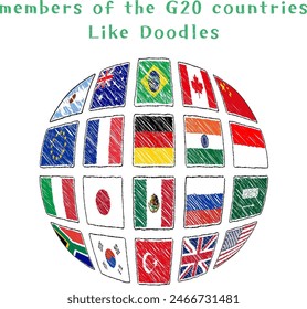 Flag set of G20 - Group of Twenty -  participating countries
