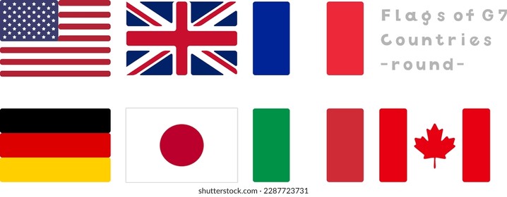 Flag Set von G7 - Gruppe der sieben - Teilnehmerländer.Die Größen sind Standardanteile.