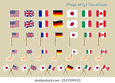 Flag set of G7 - Group of Seven -  participating countries.The sizes are standard proportions.