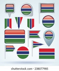  Flag set of Gambia, vector illustration